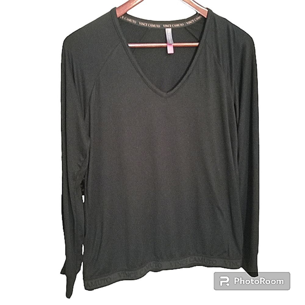 Vince Camuto Soft Black Jersey Knit VNeck Long Sleeve Top Size M